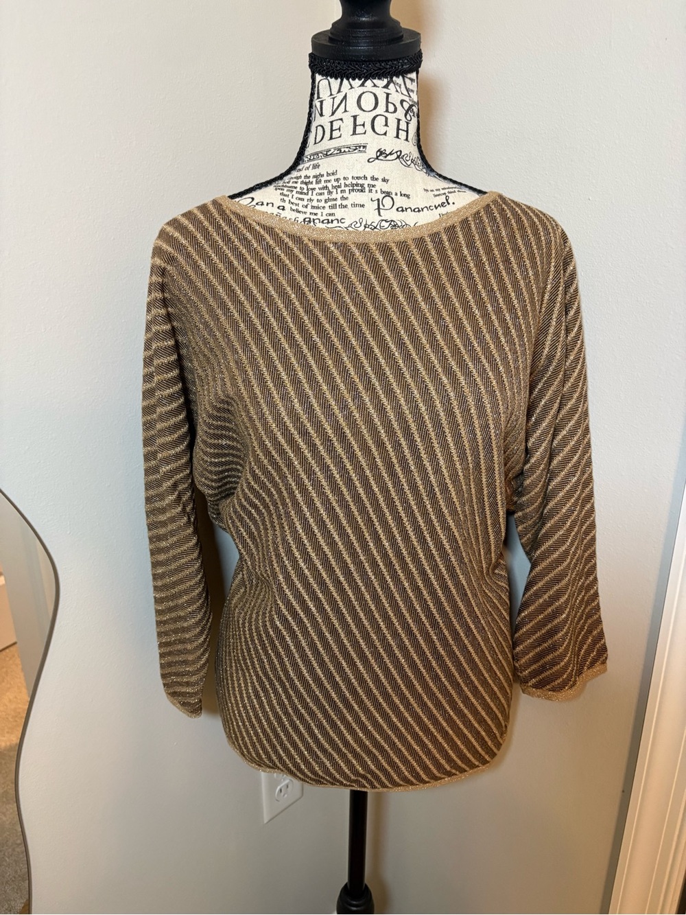 Jones New York Diagonal Stripe Boatneck Sweater - Brown & Cream